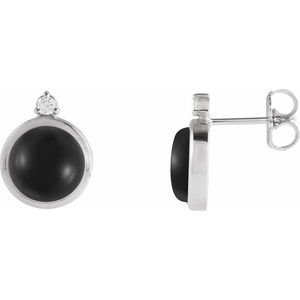 Black Onyx & Diamond Round Bezel-Set Stud Earrings in Gold and Platinum