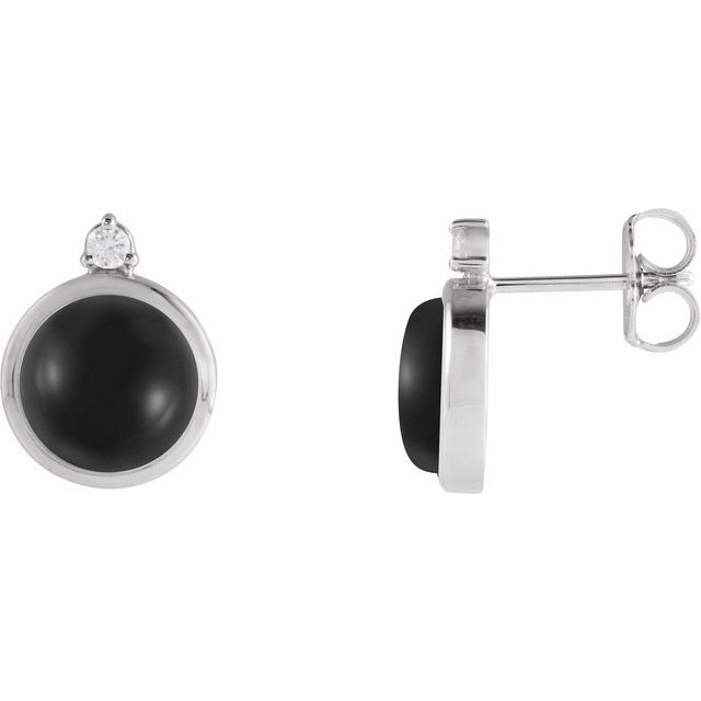 Black Onyx & Diamond Round Bezel-Set Stud Earrings in Gold and Platinum