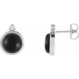 Black Onyx & Diamond Round Bezel-Set Stud Earrings in Gold and Platinum