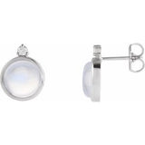 Rainbow Moonstone & Diamond Round Bezel-Set Stud Earrings in Gold and Platinum