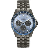 GUESS Men's Watch – 44mm Grey Stainless Steel Bracelet, Blue Dial, Quartz Movement