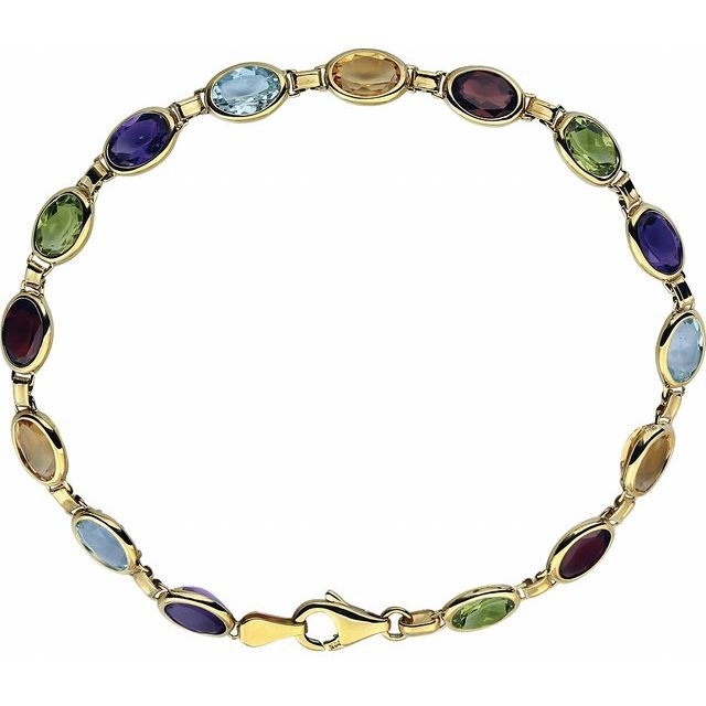Oval Natural Multi-Gemstone Line Bracelet In Gold & Platinum
