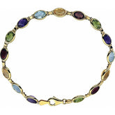 Oval Natural Multi-Gemstone Line Bracelet In Gold & Platinum