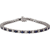 Round Lab-Grown Blue Sapphire & Lab-Grown Diamond Line Bracelet In Gold & Platinum