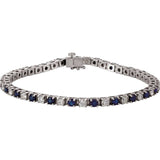 Round Lab-Grown Blue Sapphire & Lab-Grown Diamond Line Bracelet In Gold & Platinum