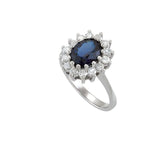 Oval Blue Sapphire Cluster Ring with Diamond Accents in Gold