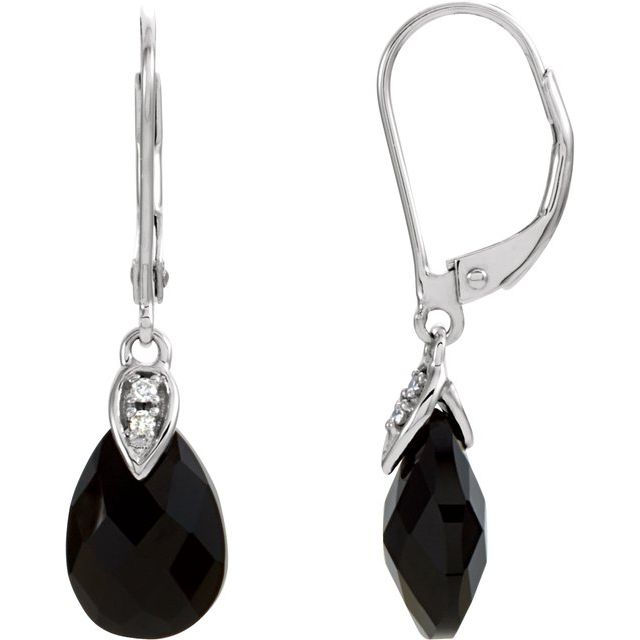 Black Onyx & Diamond Briolette Stud Earrings in Gold and Platinum