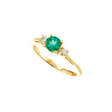 Round Emerald Three Stone Ring with Diamond Accents in Yellow Gold