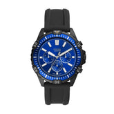 Fossil Garrett Men’s Chronograph Watch – Blue Sunray Dial, Black Silicone Strap