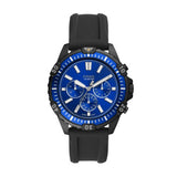 Fossil Garrett Men’s Chronograph Watch – Blue Sunray Dial, Black Silicone Strap