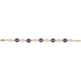 Round Natural Amethyst & Cultured White Freshwater Pearl Pearl Station Bracelet In Gold & Platinum