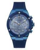 GUESS Men's Watch – 46mm Blue Silicone Strap, Blue Dial, Multifunction Quartz Movement