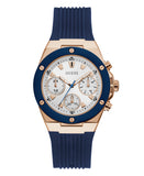 GUESS Women's Watch – 39mm Blue and Rose Gold-Tone Bezel, Blue Silicone Strap