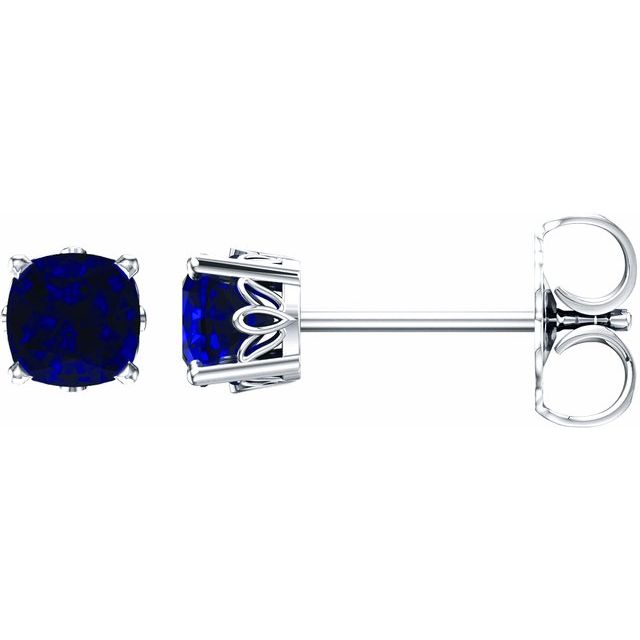 Blue Sapphire Cushion Stud Earrings in Gold and Platinum