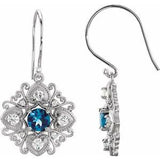 London Blue Topaz & Diamond Round Stud Earrings in Gold and Platinum