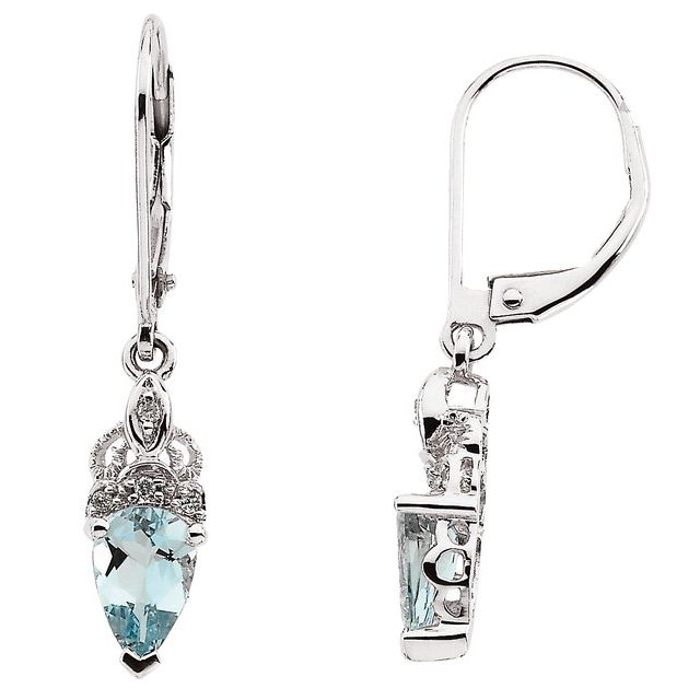 Aquamarine & Diamond Pear Stud Earrings in Gold and Platinum