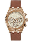 GUESS Men's Watch – 44 mm Coffee-Tone Stainless Steel Case, Brown Leather Strap