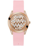 GUESS Damenuhr – 39 mm pinkes Silikonarmband