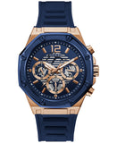 GUESS Men's Watch – Blue Dial, Rose Gold-Tone Steel Case, Blue Silicone Strap