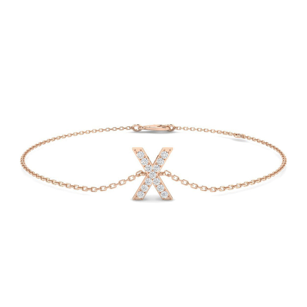 Luxury 18K Gold Diamond Alphabet X Bracelet