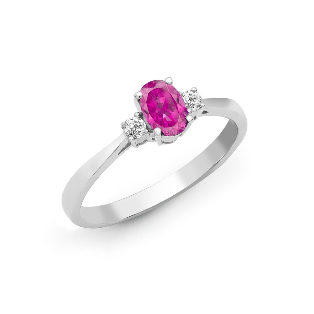 18K White Gold 3 Stone Gemstone Ring in Natural Diamond UK Made