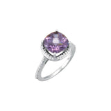 Cushion Amethyst Halo Ring with Diamond Accents in White Gold