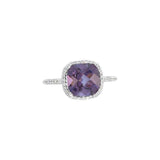 Cushion Amethyst Halo Ring with Diamond Accents in White Gold