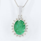 0.21Ct Lab Grown Diamond and Emerald Solitaire Oval Necklace Pendant in Silver