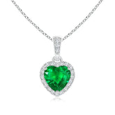 0.80Ct Emerald Heart and Lab Grown Diamond Halo Pendant Necklace in Gold