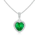 0.80Ct Emerald Heart and Lab Grown Diamond Halo Pendant Necklace in Gold