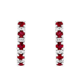 0.86 Ruby Stone Diamond Hoop Earrings In white Gold