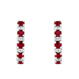 0.86 Ruby Stone Diamond Hoop Earrings In white Gold
