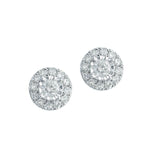 Boucles d'oreilles puces en or blanc serties d'un diamant rond de laboratoire de 0,25 carat et d'un halo.
