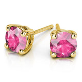 0.45Ct Sapphire Pink Round Solitaire Studs Earring in Yellow Gold