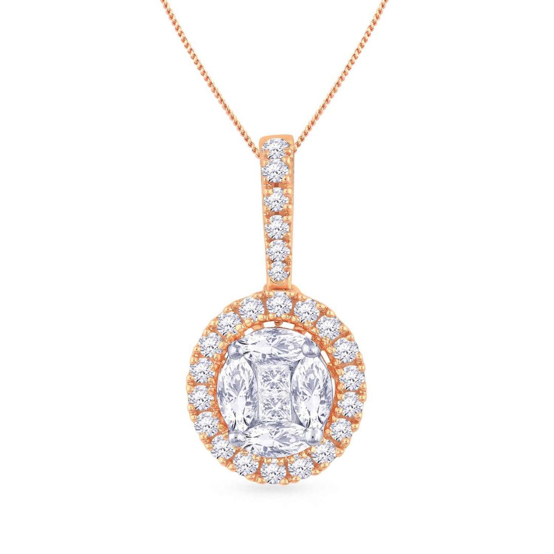 0.55Ct Lab Grown Diamond Halo Pendant Necklace in White Gold