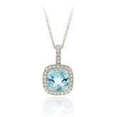 0.20Ct Blue Topaz and Lab Grown Diamond Cushion Solitaire Pendant in Gold