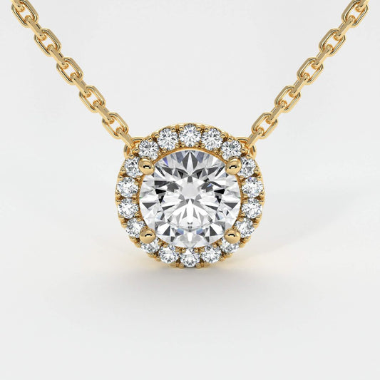 0.70Ct Solitaire Round Lab Diamond Halo Pendant Necklace in Gold