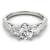 Round-Cut Three-Stone Lab-Diamond Ring with Pave and Four-Prong Setting