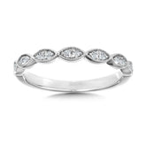 Natural Round Cut Milgrain Marquise Eternity Diamond Ring in 18K White Gold | Vintage Jewellery