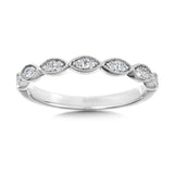 Eternity-Ring mit natürlichem, rund geschliffenem Diamanten im Marquise-Schliff mit Milgrain-Verzierung in 18 Karat Weißgold | Vintage-Schmuck