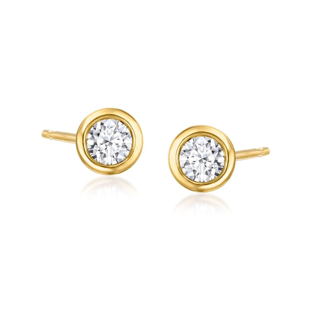 1.00Ct Lab Grown Diamond Bezel Set Solitaire Studs Earrings in Yellow Gold