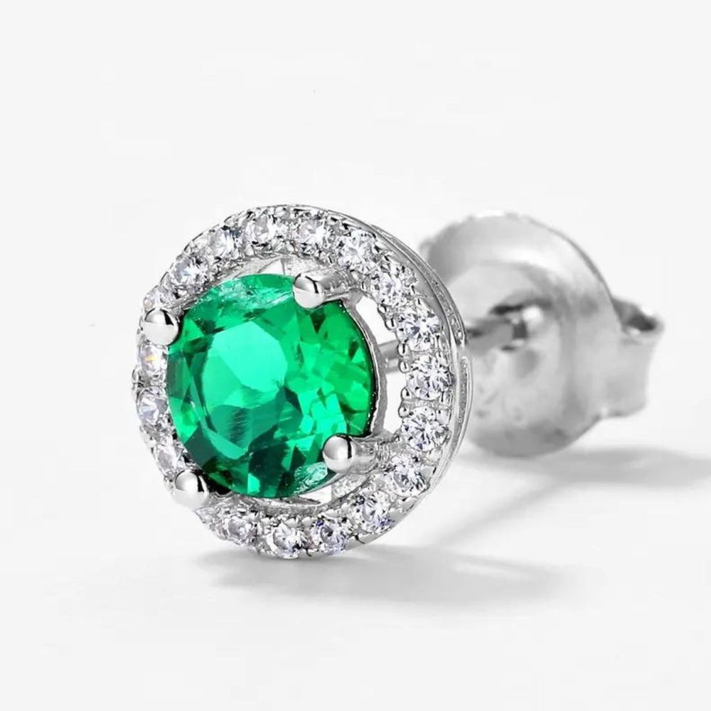 Stud Earrings with Emerald and Lab Diamond Halo