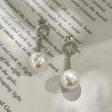 0.04Ct Round Lab Grown Diamond Pearl Dangle Drop Earring in Gold