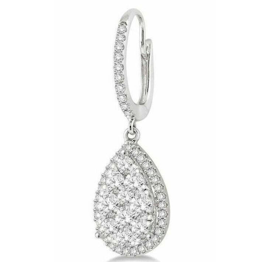 1.40Ct Round Lab Grown Diamond Dangle Drop Earrings in White Gold