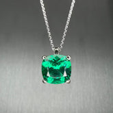 1.70Ct Lab Grown Cushion Emerald Solitaire Pendant in Silver
