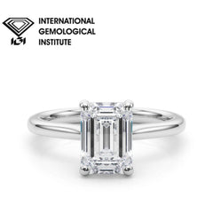 IGI Certified Emerald Cut Lab Grown Diamond Solitaire Engagement Ring in Sterling Silver