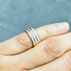 Three Row Channel Set Natural Baguette Diamond Eternity Ring in 18K Yellow Gold