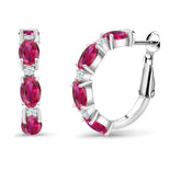 0.15Ct Lab Grown Diamond and Oval Ruby Huggie Hoop Studs Earring in Gold