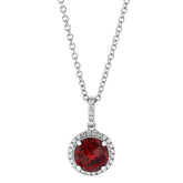Lab Ruby Diamond Halo Round Cut Necklace In Silver