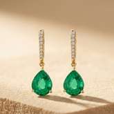 4.60ct Lab Grown Emerald and Diamond Teardrop Drop Earrings in 18K Gold Vermeil